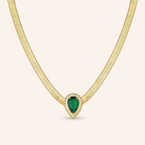 "Elizabeth" Halo Emerald or Pear Cut Snake Chain Necklace - Includes Extender