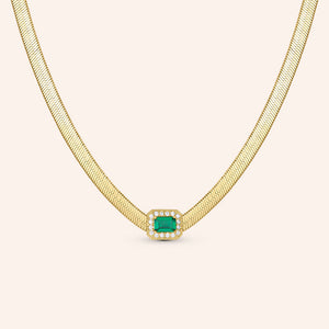 "Elizabeth" Halo Emerald or Pear Cut Snake Chain Necklace - Includes Extender