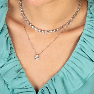"Paloma" 19.5CTW Bezel-Set Pear Cut Tennis Necklace - Includes Extenders