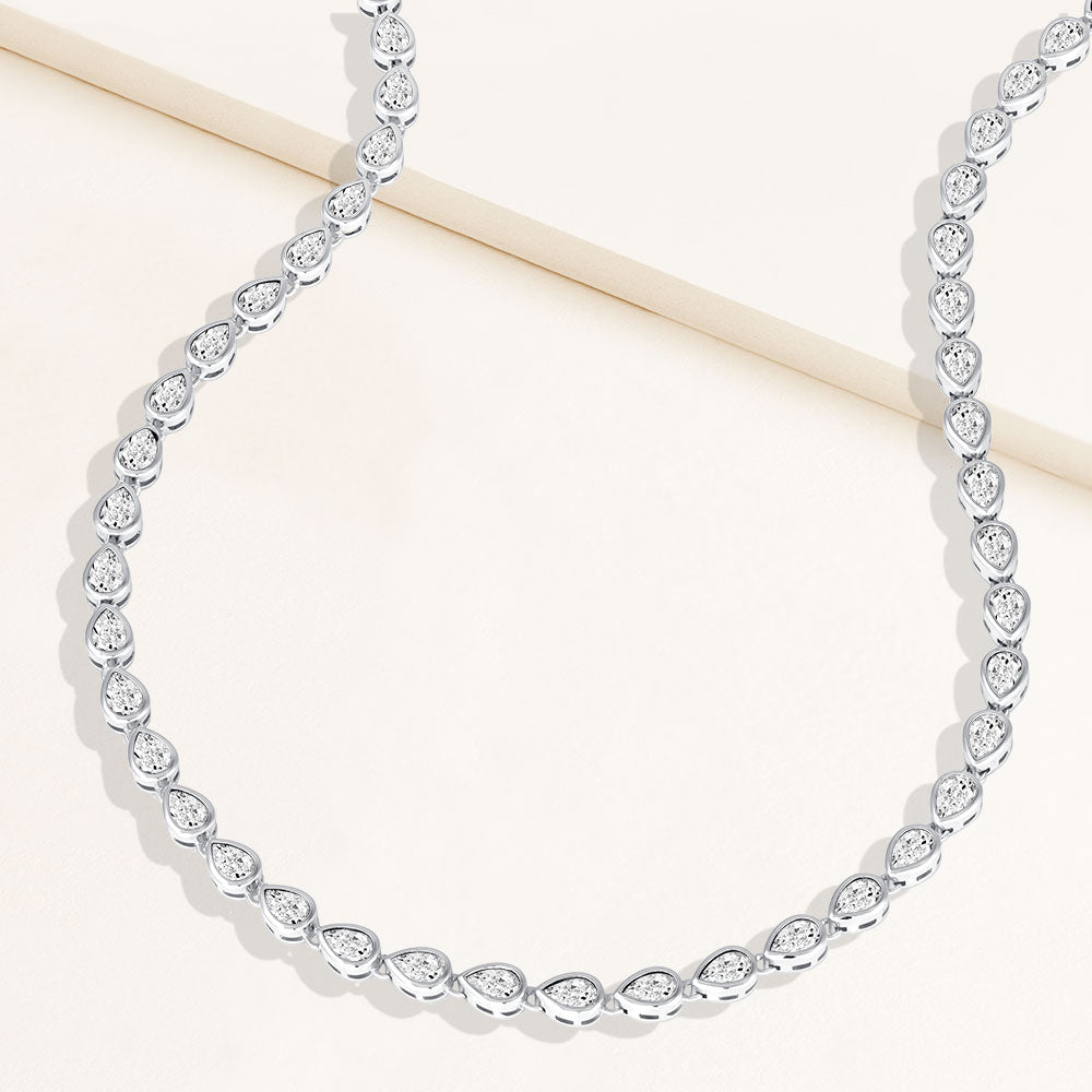 "Paloma" 19.5CTW Bezel-Set Pear Cut Tennis Necklace - Includes Extenders
