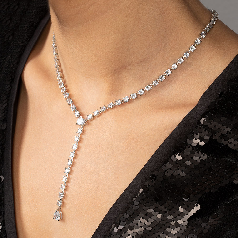 "Irene" 12.9CTW Pear & Round Cut "Y" Design Necklace