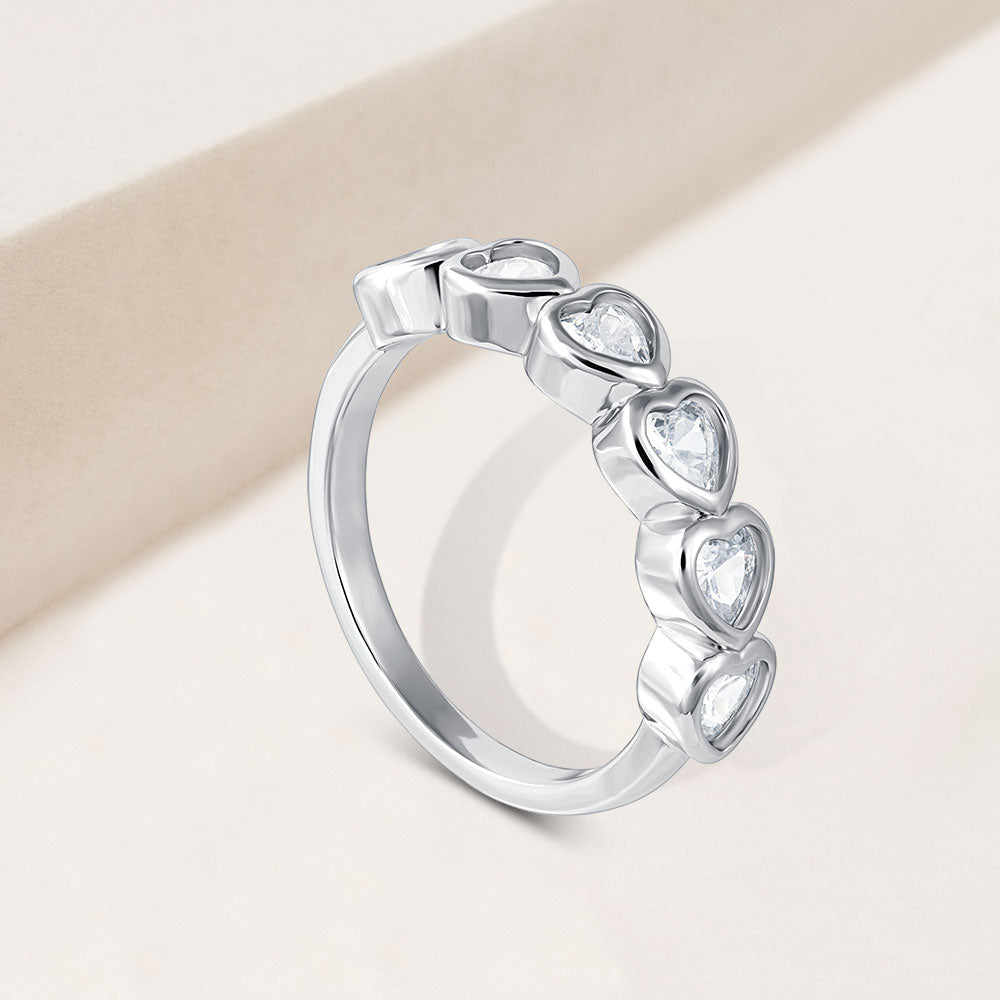 "All my Love" 1.9CTW Heart Cut Eternity Silver Band Ring