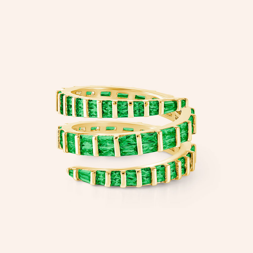"Come to Me" 2.9CTW Baguette Cut Emerald Spiral Ring