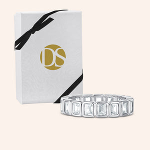 "The Luckiest" 4.9CTW Emerald Cut Eternity Band Silver Ring