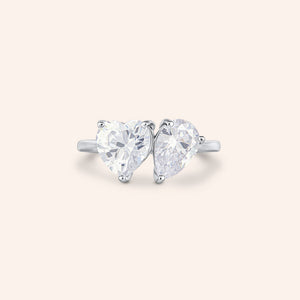 "2-Times Yes" 4.1CTW Heart & Pear Cut Two-Stones Ring