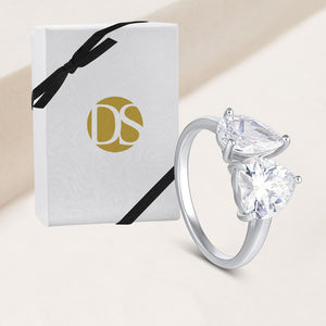 "2-Times Yes" 4.1CTW Heart & Pear Cut Two-Stones Ring