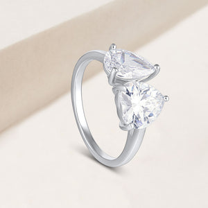 "2-Times Yes" 4.1CTW Heart & Pear Cut Two-Stones Ring