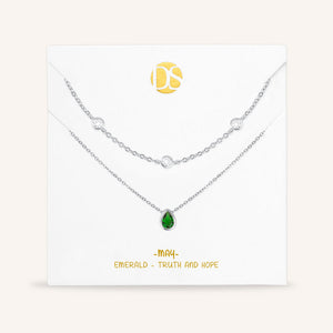 "Keepsakes" Set of Two Pear Cut Birthstone & Station Layering Necklaces