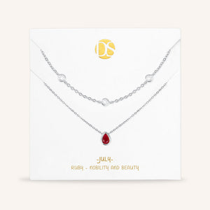 "Keepsakes" Set of Two Pear Cut Birthstone & Station Layering Necklaces