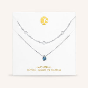 "Keepsakes" Set of Two Pear Cut Birthstone & Station Layering Necklaces