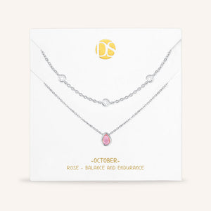 "Keepsakes" Set of Two Pear Cut Birthstone & Station Layering Necklaces