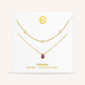 "Keepsakes" Set of Two Pear Cut Birthstone & Station Layering Necklaces