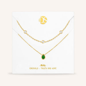 "Keepsakes" Set of Two Pear Cut Birthstone & Station Layering Necklaces