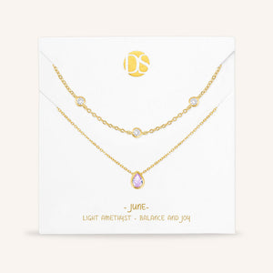"Keepsakes" Set of Two Pear Cut Birthstone & Station Layering Necklaces