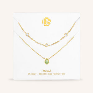 "Keepsakes" Set of Two Pear Cut Birthstone & Station Layering Necklaces