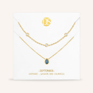 "Keepsakes" Set of Two Pear Cut Birthstone & Station Layering Necklaces