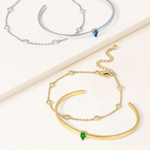 "Keepsakes" Set of Two Pear Cut Birthstone Cuff & Station Layering Bracelets