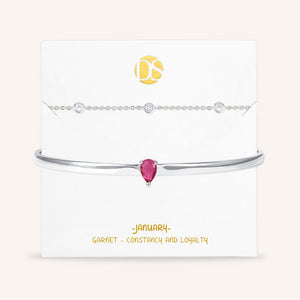 "Keepsakes" Set of Two Pear Cut Birthstone Cuff & Station Layering Bracelets