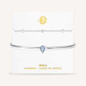 "Keepsakes" Set of Two Pear Cut Birthstone Cuff & Station Layering Bracelets