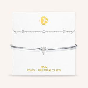 "Keepsakes" Set of Two Pear Cut Birthstone Cuff & Station Layering Bracelets