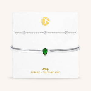 "Keepsakes" Set of Two Pear Cut Birthstone Cuff & Station Layering Bracelets