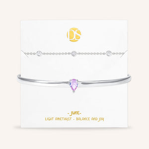 "Keepsakes" Set of Two Pear Cut Birthstone Cuff & Station Layering Bracelets