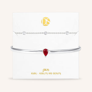 "Keepsakes" Set of Two Pear Cut Birthstone Cuff & Station Layering Bracelets