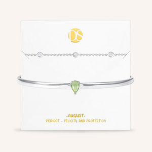 "Keepsakes" Set of Two Pear Cut Birthstone Cuff & Station Layering Bracelets