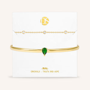 "Keepsakes" Set of Two Pear Cut Birthstone Cuff & Station Layering Bracelets