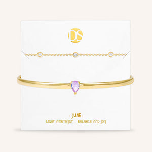 "Keepsakes" Set of Two Pear Cut Birthstone Cuff & Station Layering Bracelets