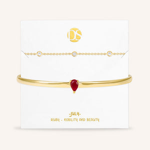 "Keepsakes" Set of Two Pear Cut Birthstone Cuff & Station Layering Bracelets