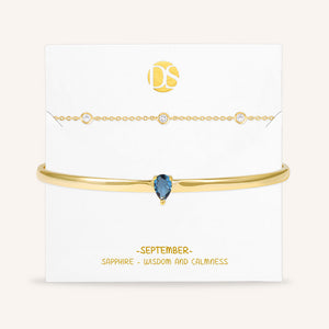 "Keepsakes" Set of Two Pear Cut Birthstone Cuff & Station Layering Bracelets