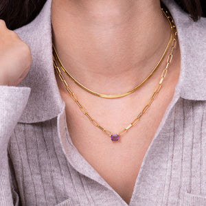 "Personal Touch" Set of Two Emerald Cut Birthstone Clip Chain & Herringbone Layering Necklaces