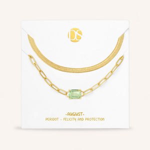 "Personal Touch" Set of Two Emerald Cut Birthstone Clip Chain & Herringbone Layering Necklaces