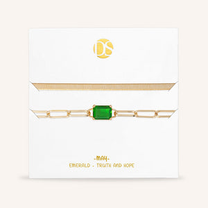 "Personal Touch" Set of Two Emerald Cut Birthstone Clip Chain & Herringbone Layering Bracelets