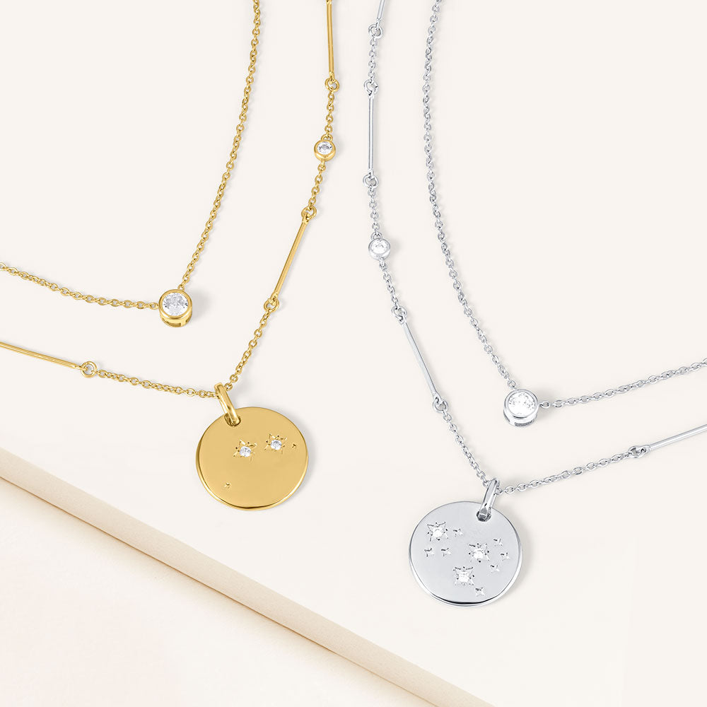 "Memory Maker" Set of Two Constellation Pendant & Solitaire Layering Necklaces