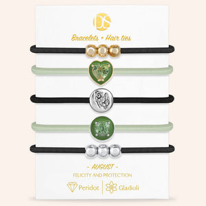 "Set in Stone" Set of 5 Birthstone & Birth Flower Hair Ties & Bracelet Jewels