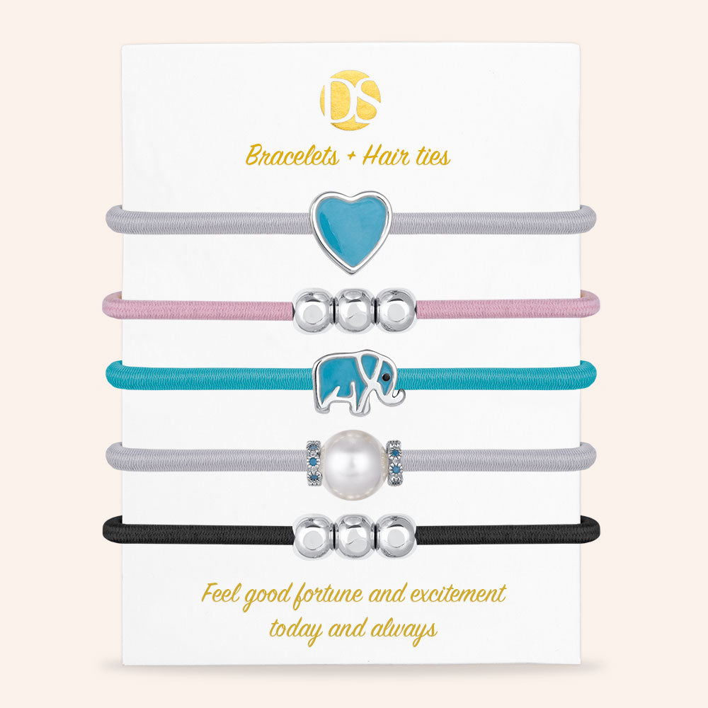 "Best of Luck" Set of 5 Hair Ties & Bracelet Jewels