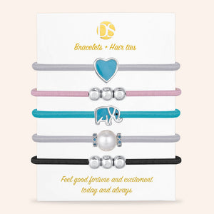 "Best of Luck" Set of 5 Hair Ties & Bracelet Jewels