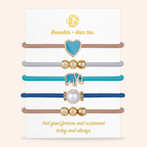 "Best of Luck" Set of 5 Hair Ties & Bracelet Jewels