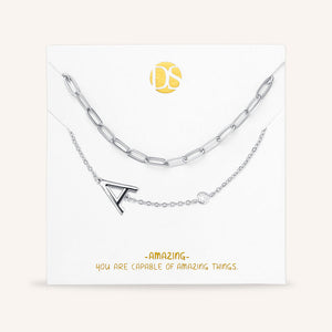 "Yours Truly" Set of Two Initial & Clip Chain Layering Necklaces