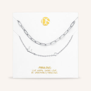 "Yours Truly" Set of Two Initial & Clip Chain Layering Necklaces