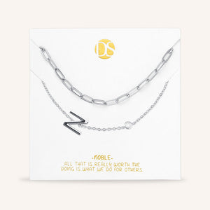 "Yours Truly" Set of Two Initial & Clip Chain Layering Necklaces