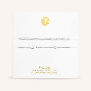 "Yours Truly" Set of Two Initial & Clip Chain Layering Bracelets