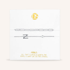 "Yours Truly" Set of Two Initial & Clip Chain Layering Bracelets