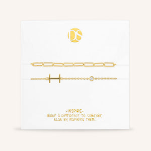"Yours Truly" Set of Two Initial & Clip Chain Layering Bracelets