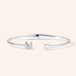 "My Signature" Pave Initial & Solitaire Open Cuff Bracelet