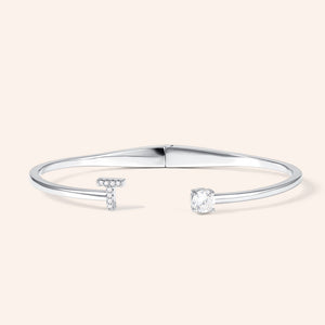"My Signature" Pave Initial & Solitaire Open Cuff Bracelet