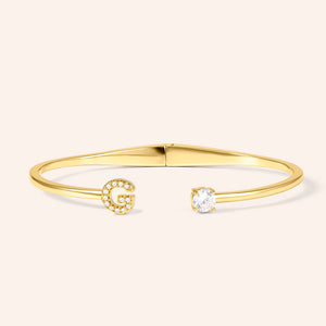 "My Signature" Pave Initial & Solitaire Open Cuff Bracelet