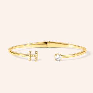"My Signature" Pave Initial & Solitaire Open Cuff Bracelet